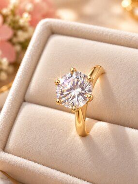 Certified 3ct Moissanite Solitaire Engagement Ring Diamond 18K Yellow Gold